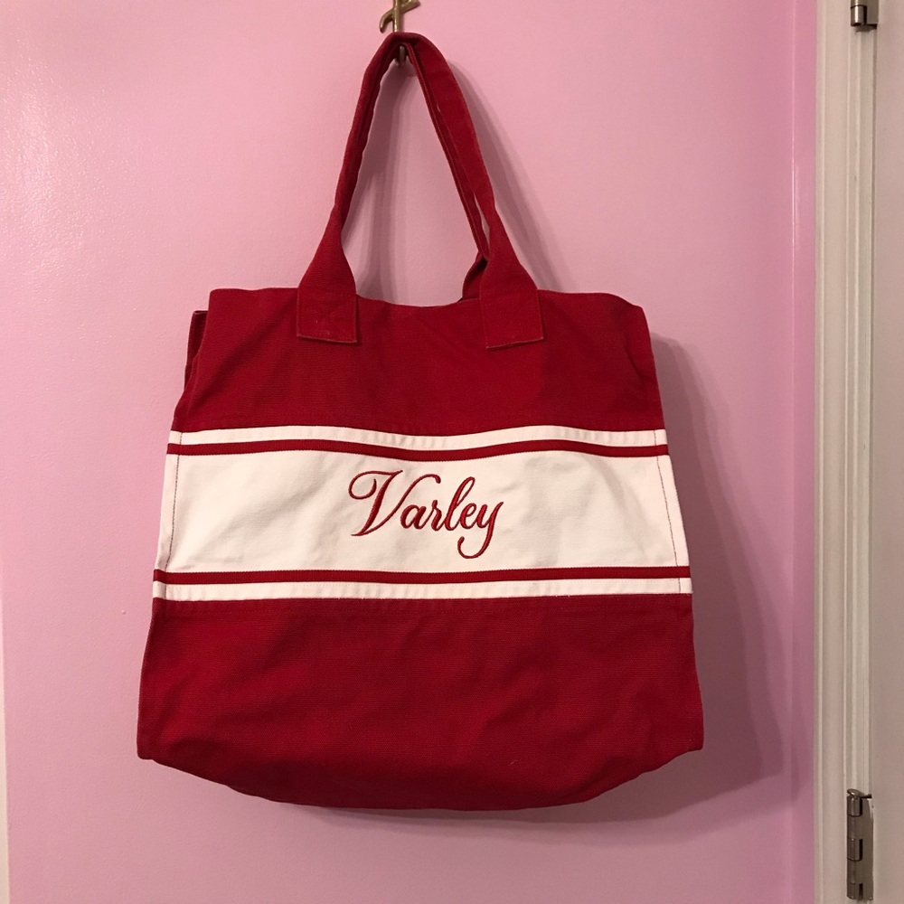 Varley red and white Foeburn Market Tote Canvas Bag